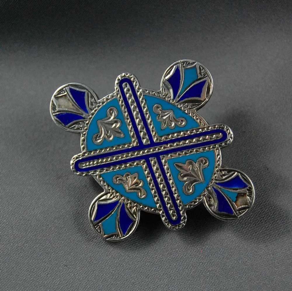 Scottish Silver Enamel Brooch St. Andrews Cross P… - image 2