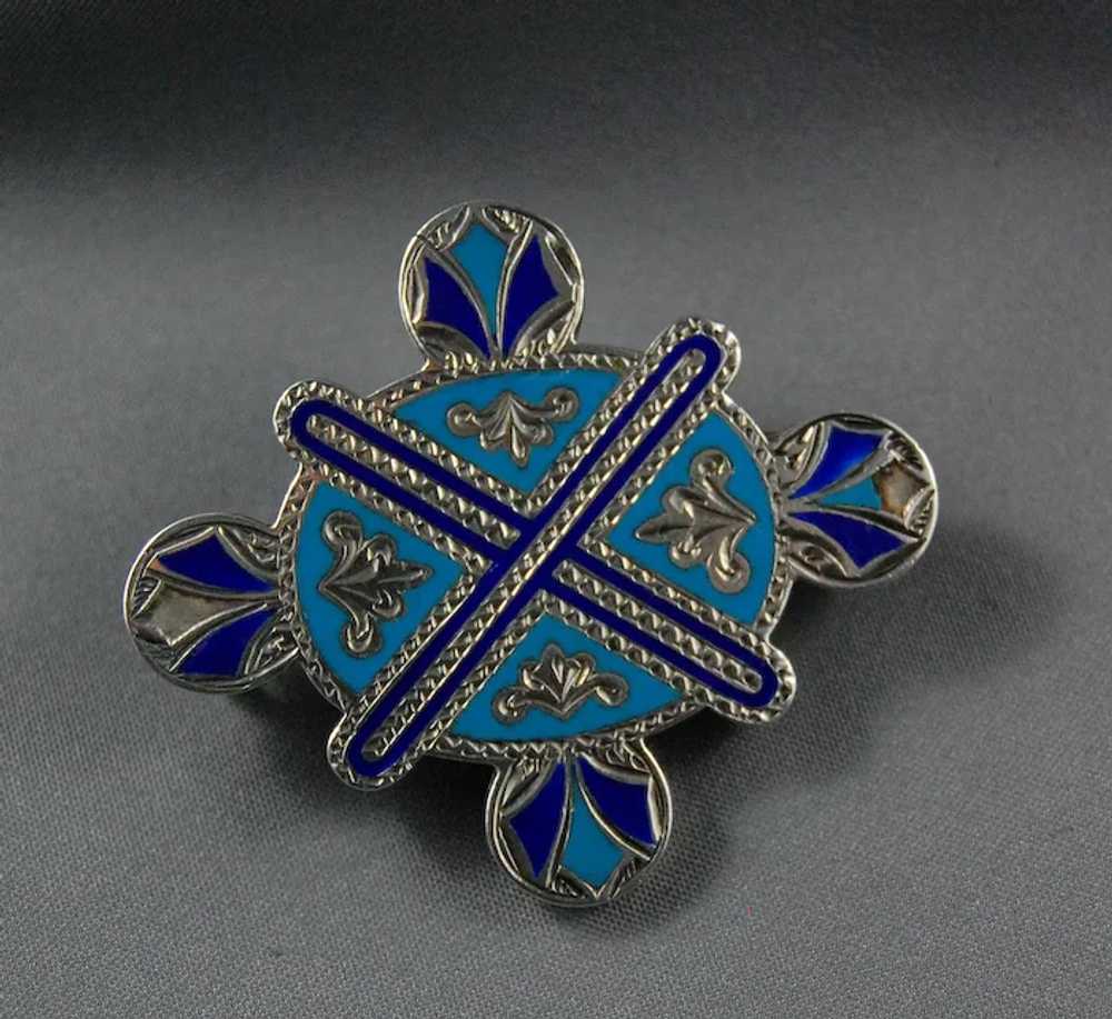 Scottish Silver Enamel Brooch St. Andrews Cross P… - image 3