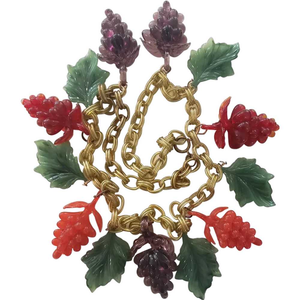 Anka Colorful Grape and Leaf Plastic Necklace - image 1