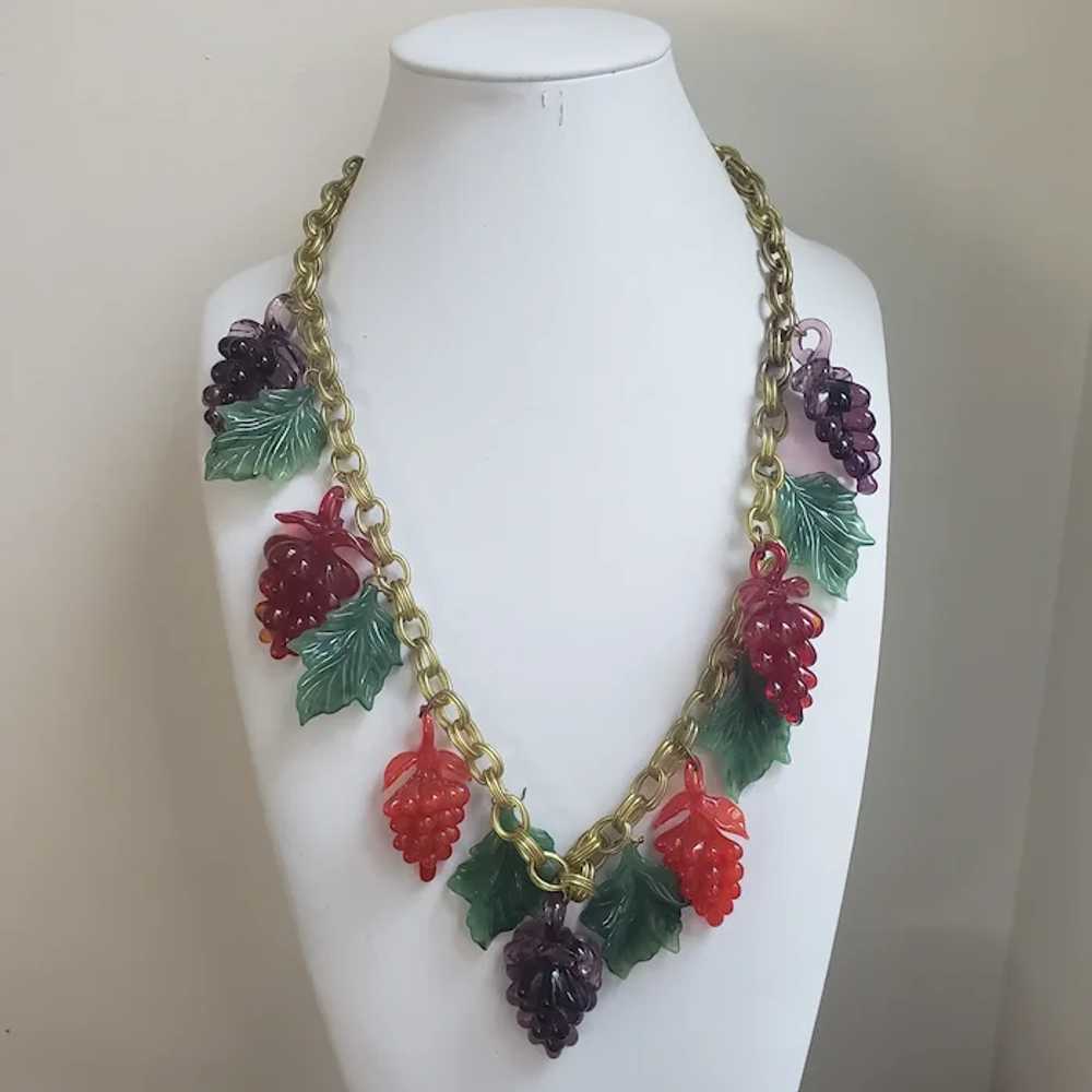 Anka Colorful Grape and Leaf Plastic Necklace - image 2