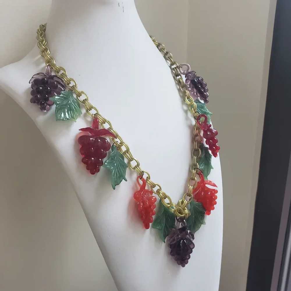 Anka Colorful Grape and Leaf Plastic Necklace - image 3