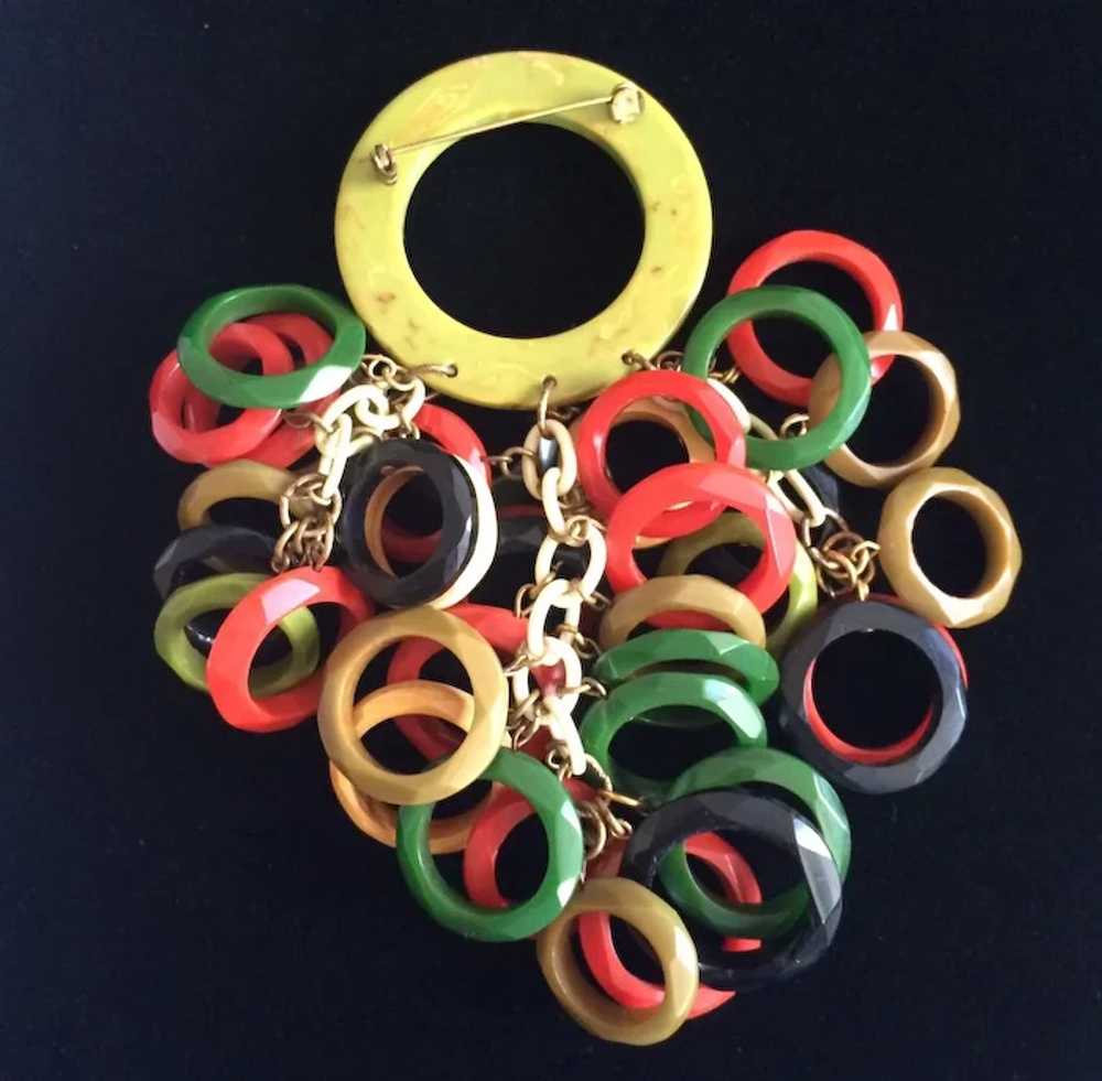 Colorful Anka Rings of Bakelite Brooch - image 3