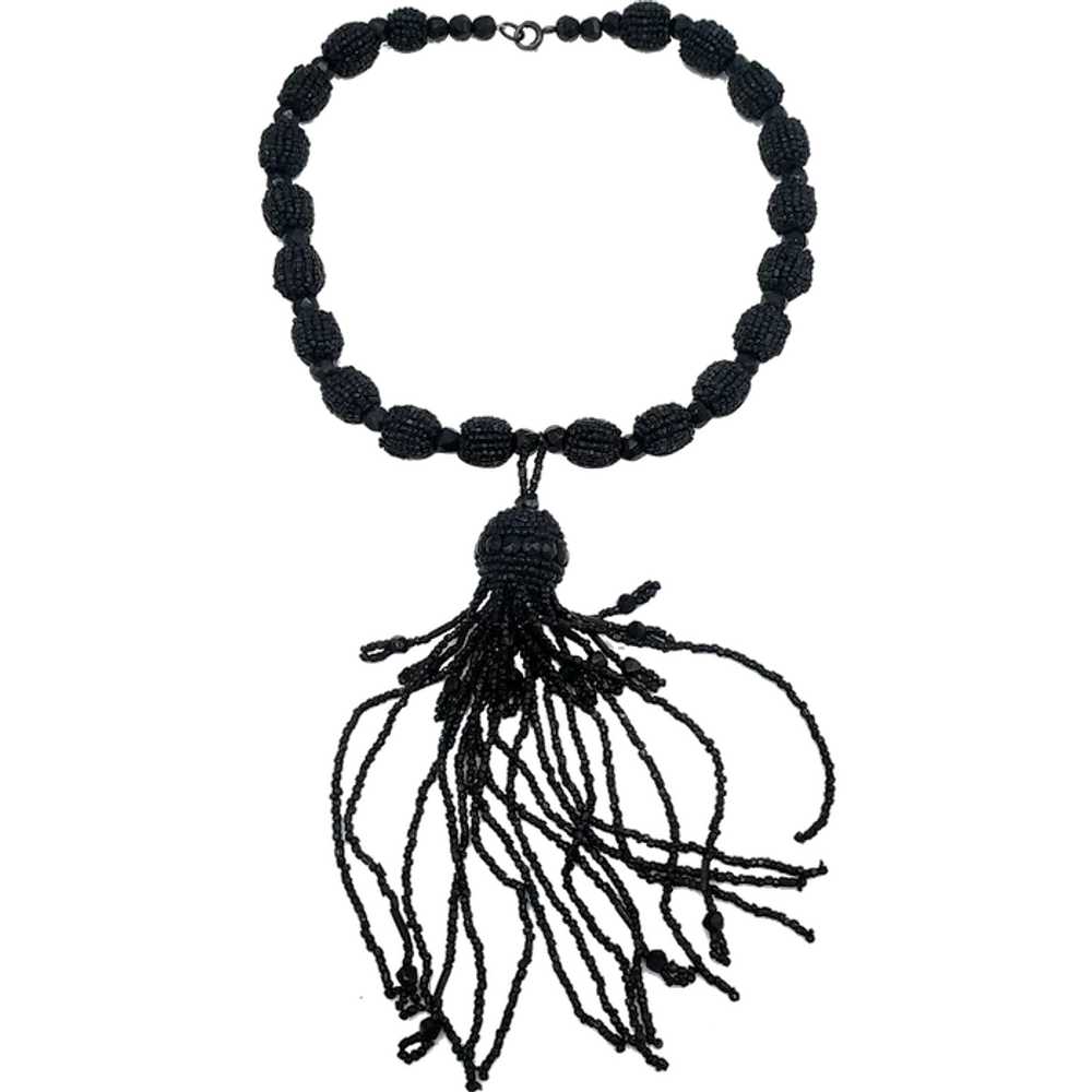 TANTALIZING Tassel Black Beaded Necklace - image 1