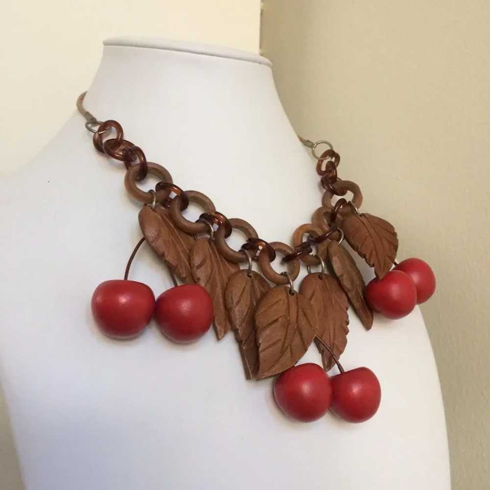 Vintage Wood Cherry Necklace - image 2