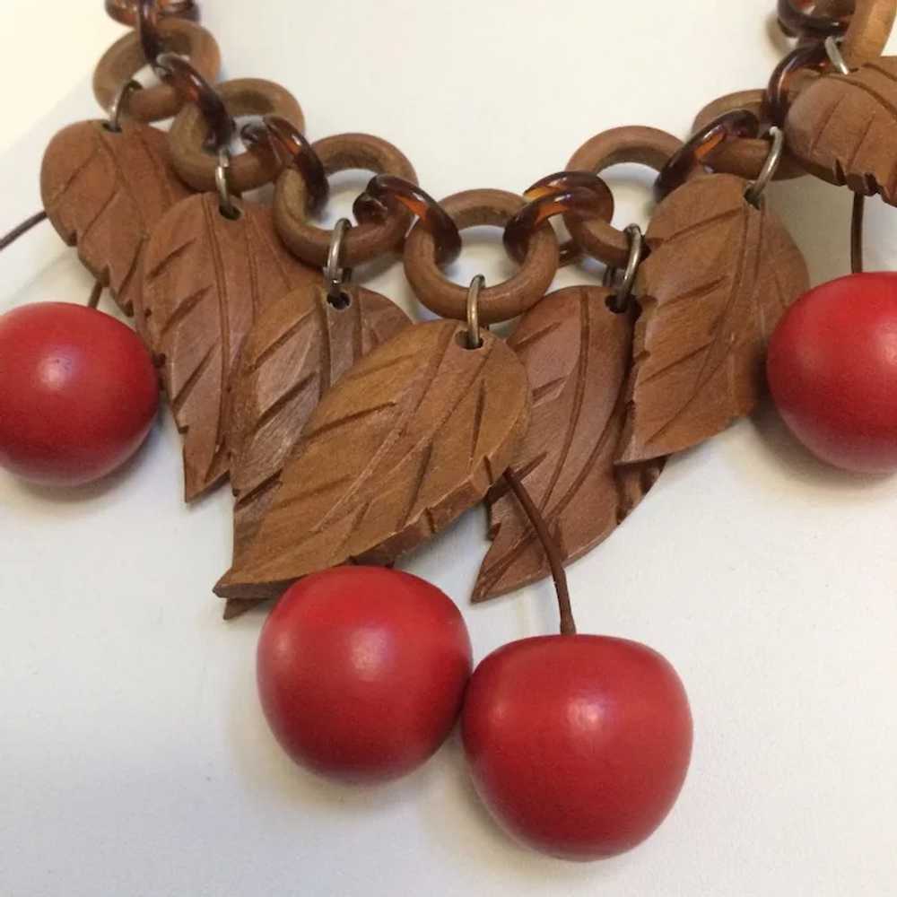 Vintage Wood Cherry Necklace - image 3
