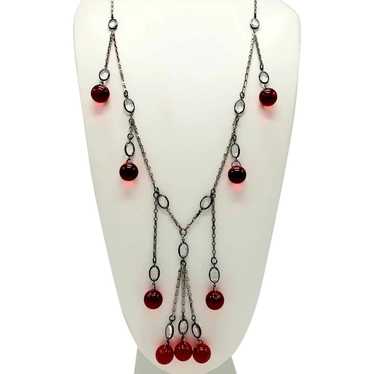 Silver and Red Cherry Necklace