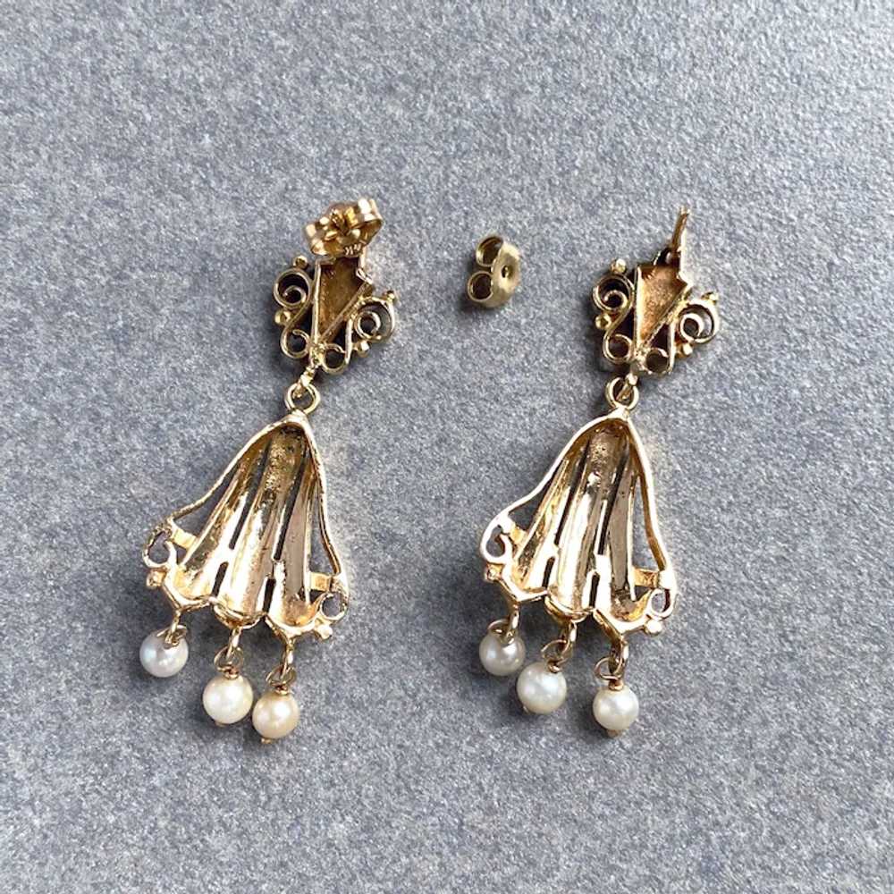 Victorian Revival Gold Earrings with Blue Enamel … - image 6