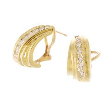 14k Gold Tapered Hoop Earrings with Diamonds - image 1