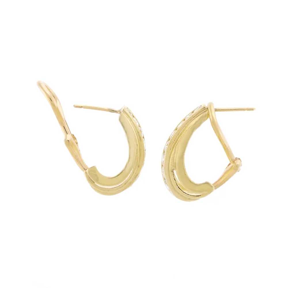 14k Gold Tapered Hoop Earrings with Diamonds - image 4