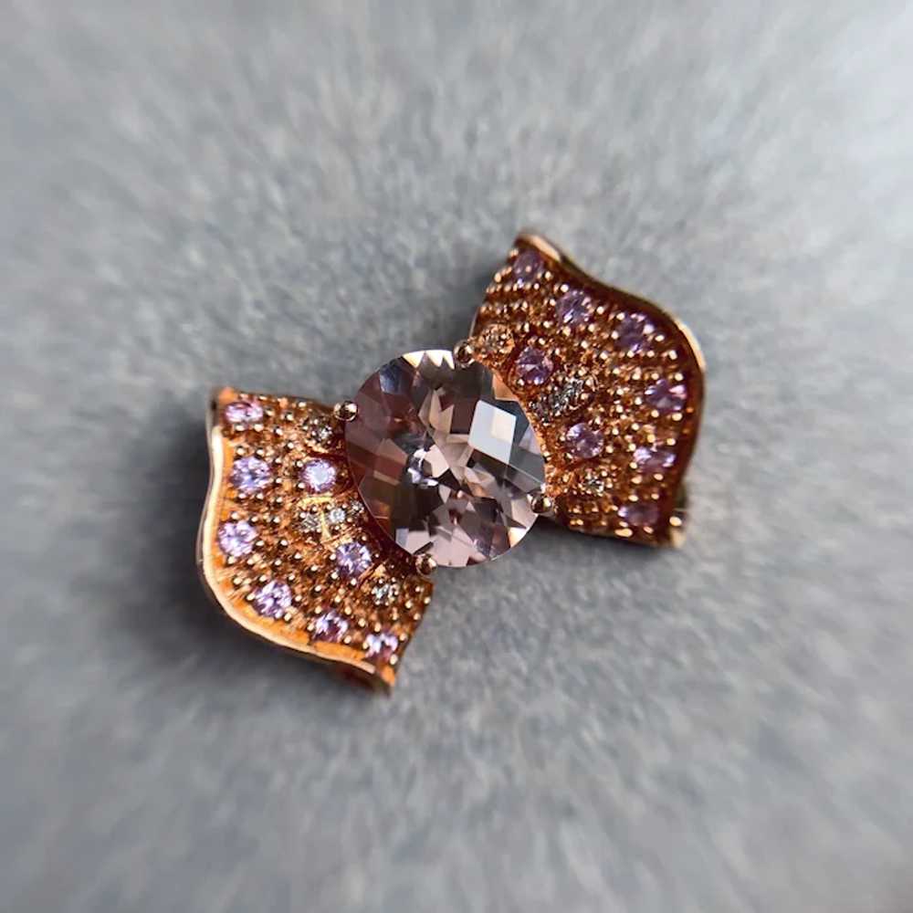 Stunning Retro 14k Rose Gold Bow with Morganite, … - image 4