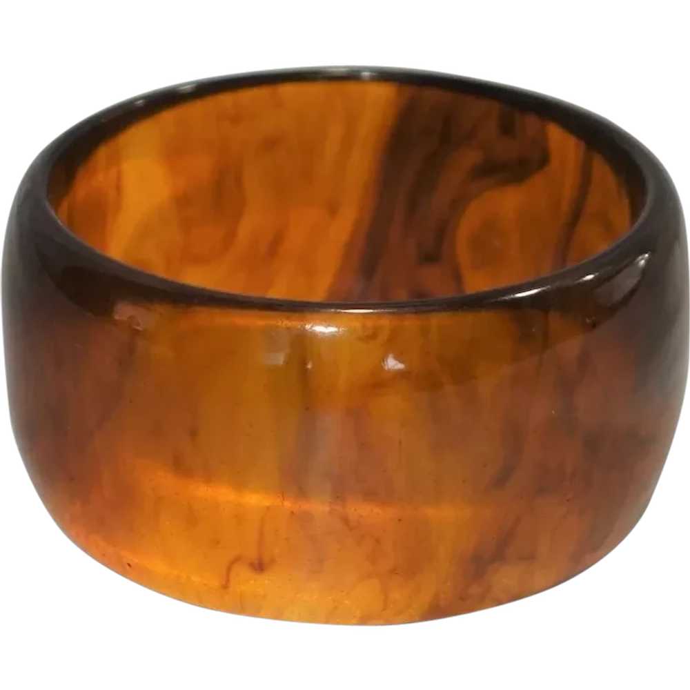 Wide Transparent Marbled Brown Bakelite Bangle Br… - image 1