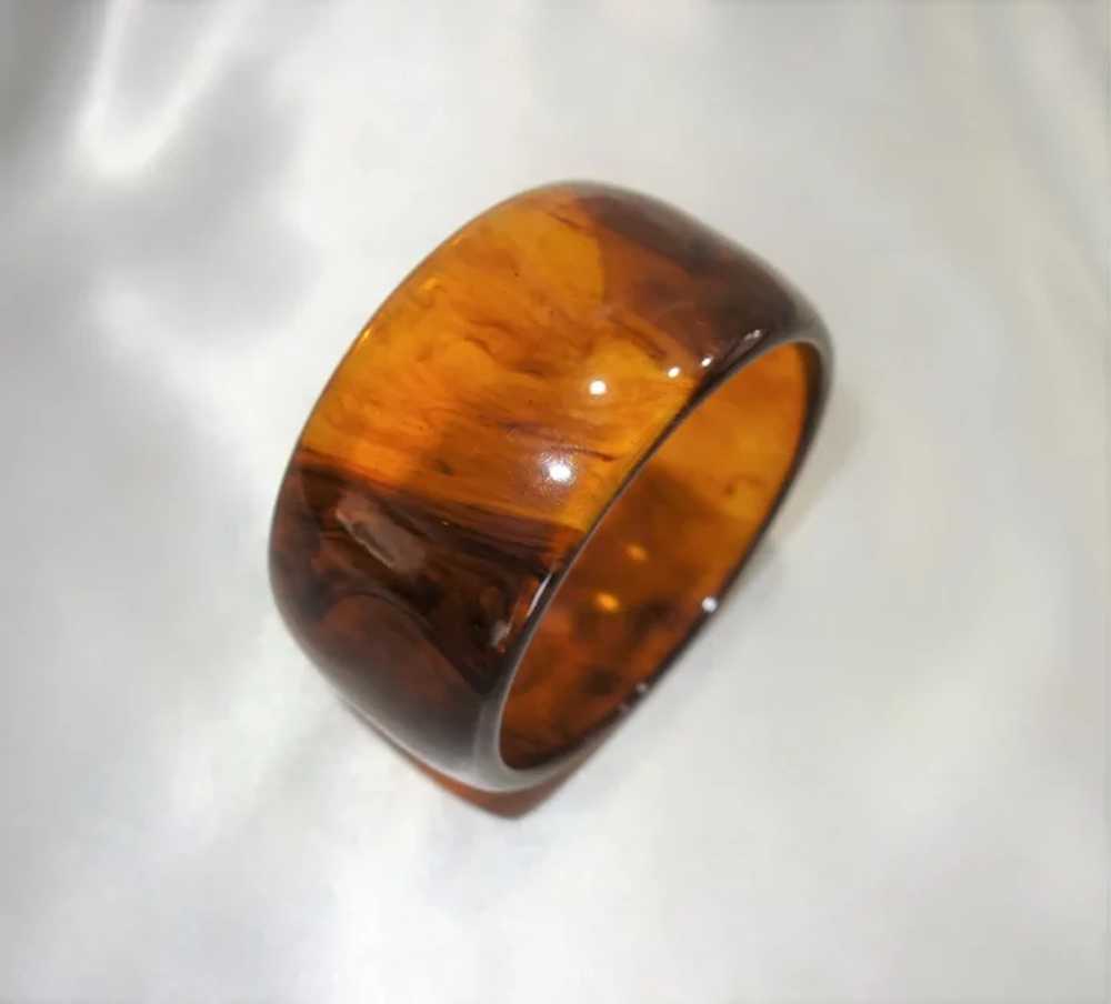 Wide Transparent Marbled Brown Bakelite Bangle Br… - image 2