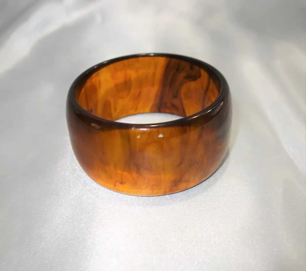 Wide Transparent Marbled Brown Bakelite Bangle Br… - image 3