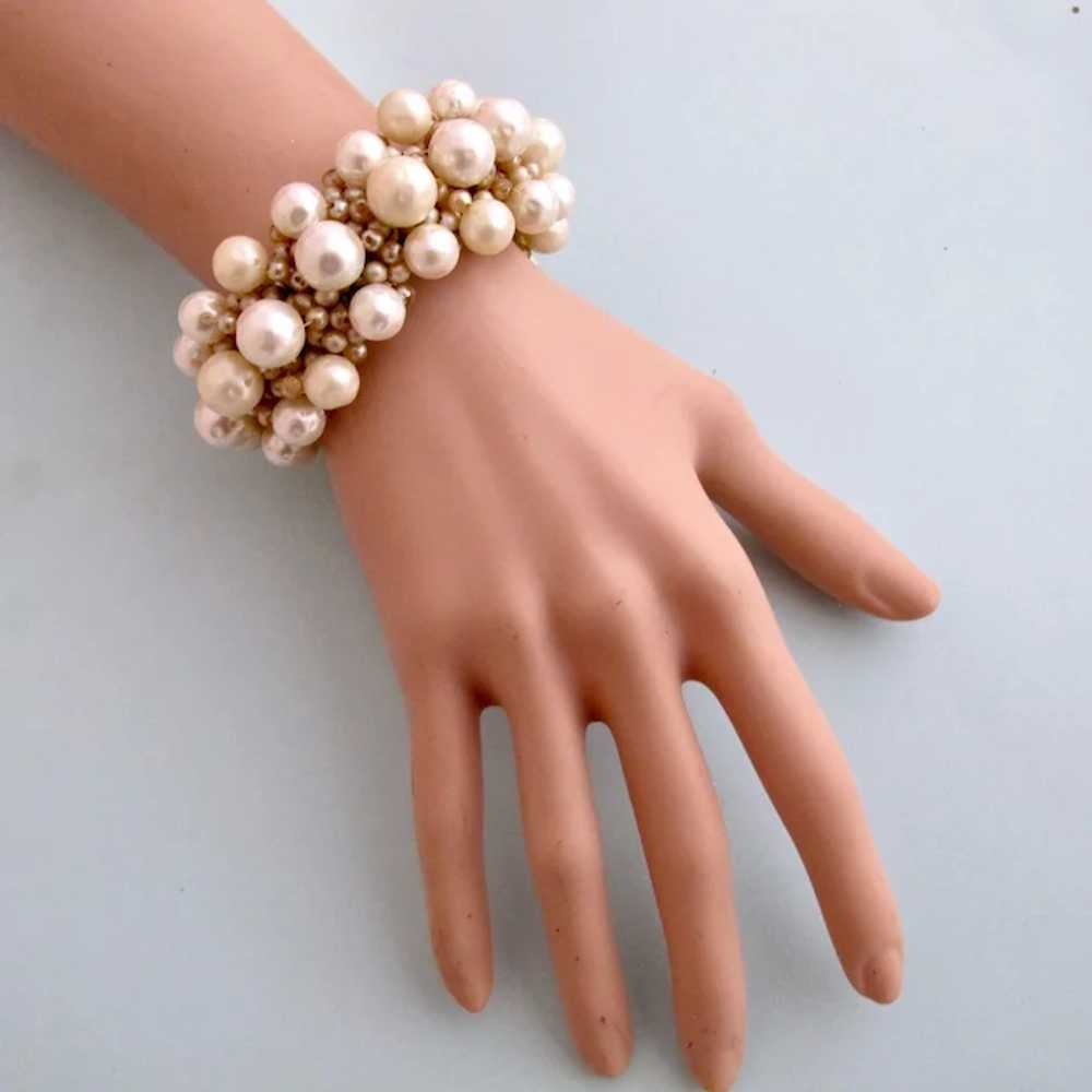 Vintage Expanding Cha-Cha Bracelet - Faux Pearls and Crystal Beads - Ruby  Lane