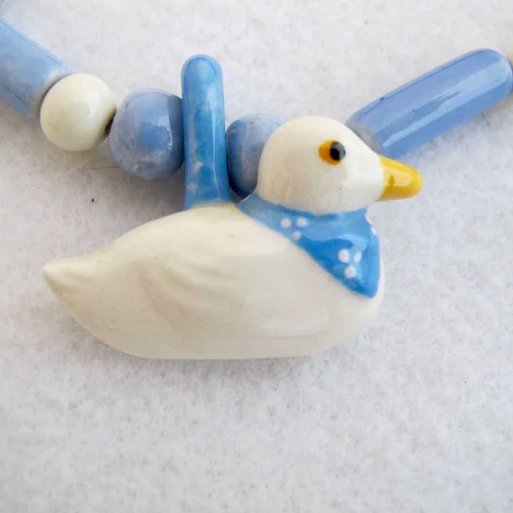 Vintage Flying Colors Ceramic Duck Pendant Neckla… - image 5