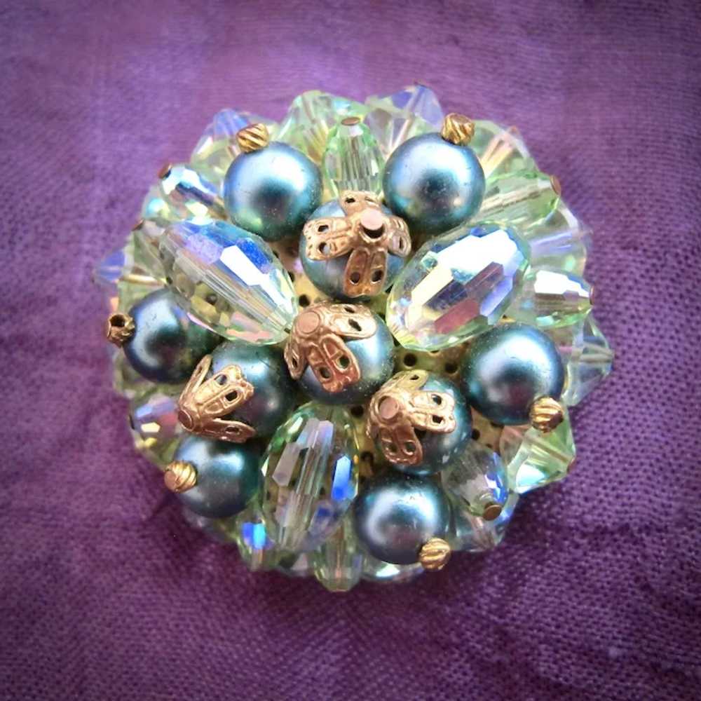 Vintage Green Crystal and Faux Pearl Pin / Pendant - image 5