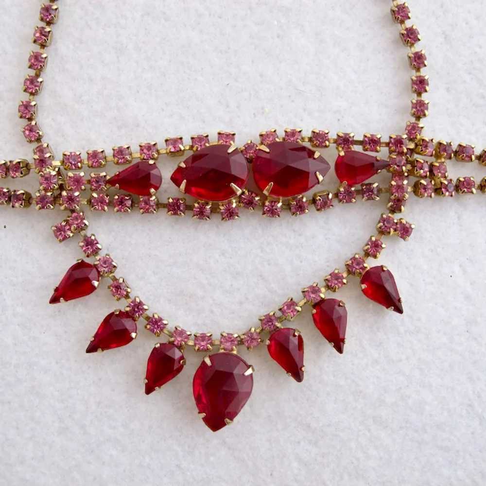 Vintage Red Teardrop Rhinestone Necklace and Brac… - image 3