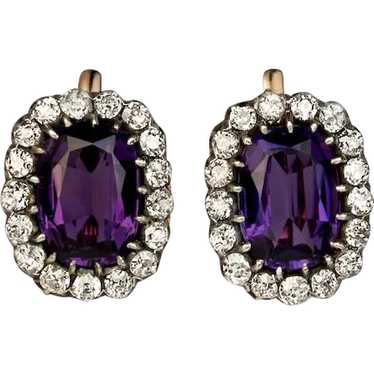 Large Antique Amethyst and Diamond Cluster Earring