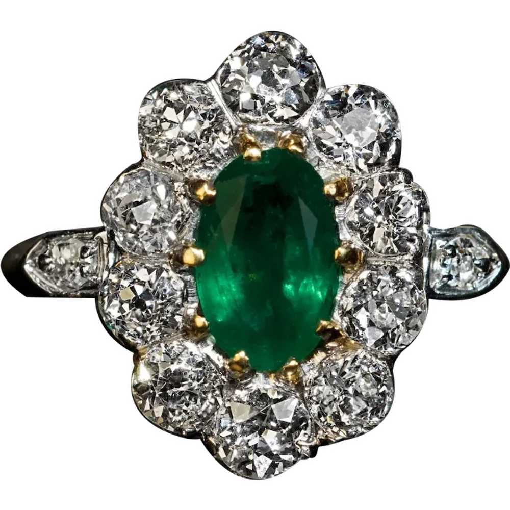 Antique Edwardian Emerald Diamond Engagement Ring - image 1