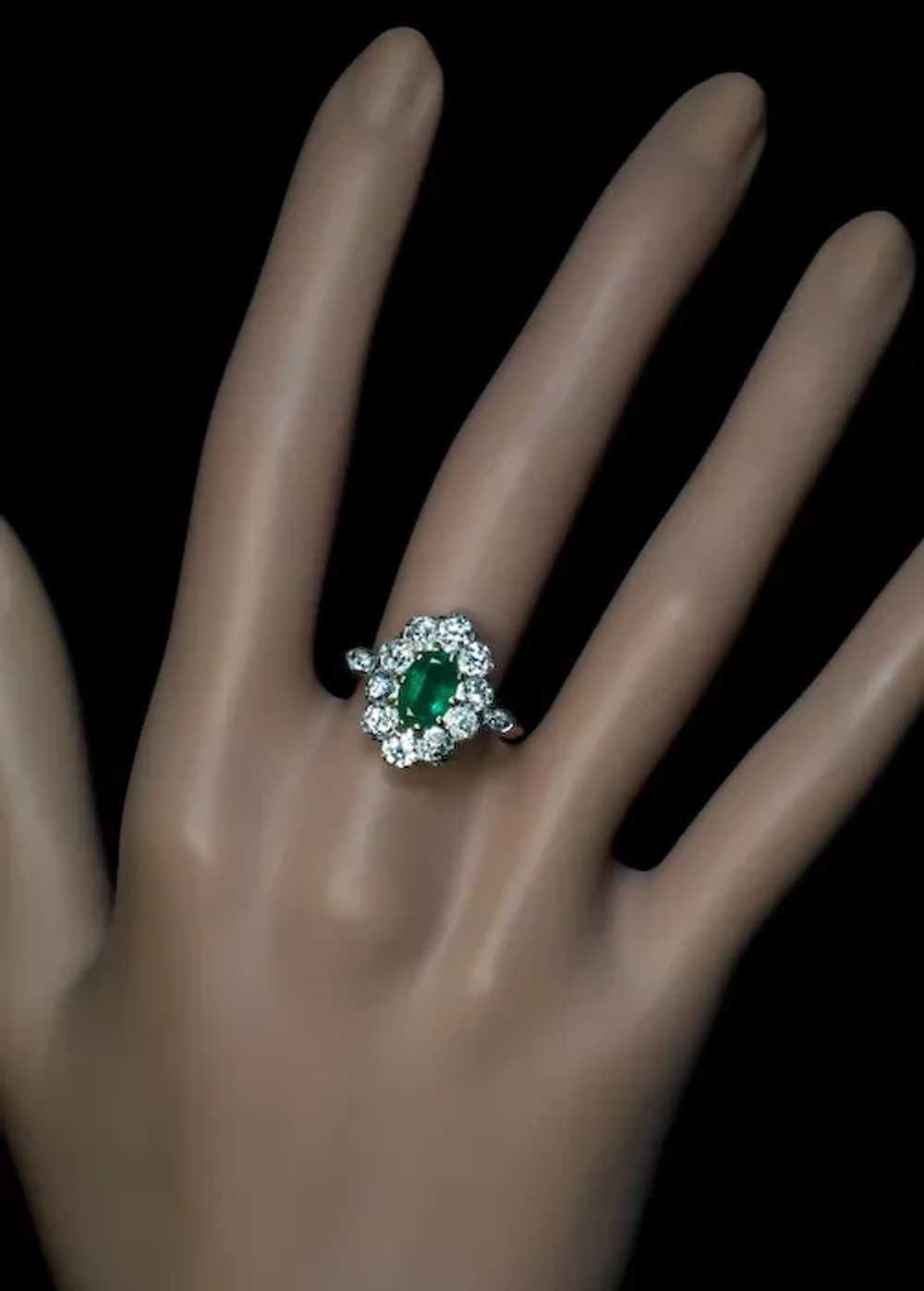 Antique Edwardian Emerald Diamond Engagement Ring - image 3