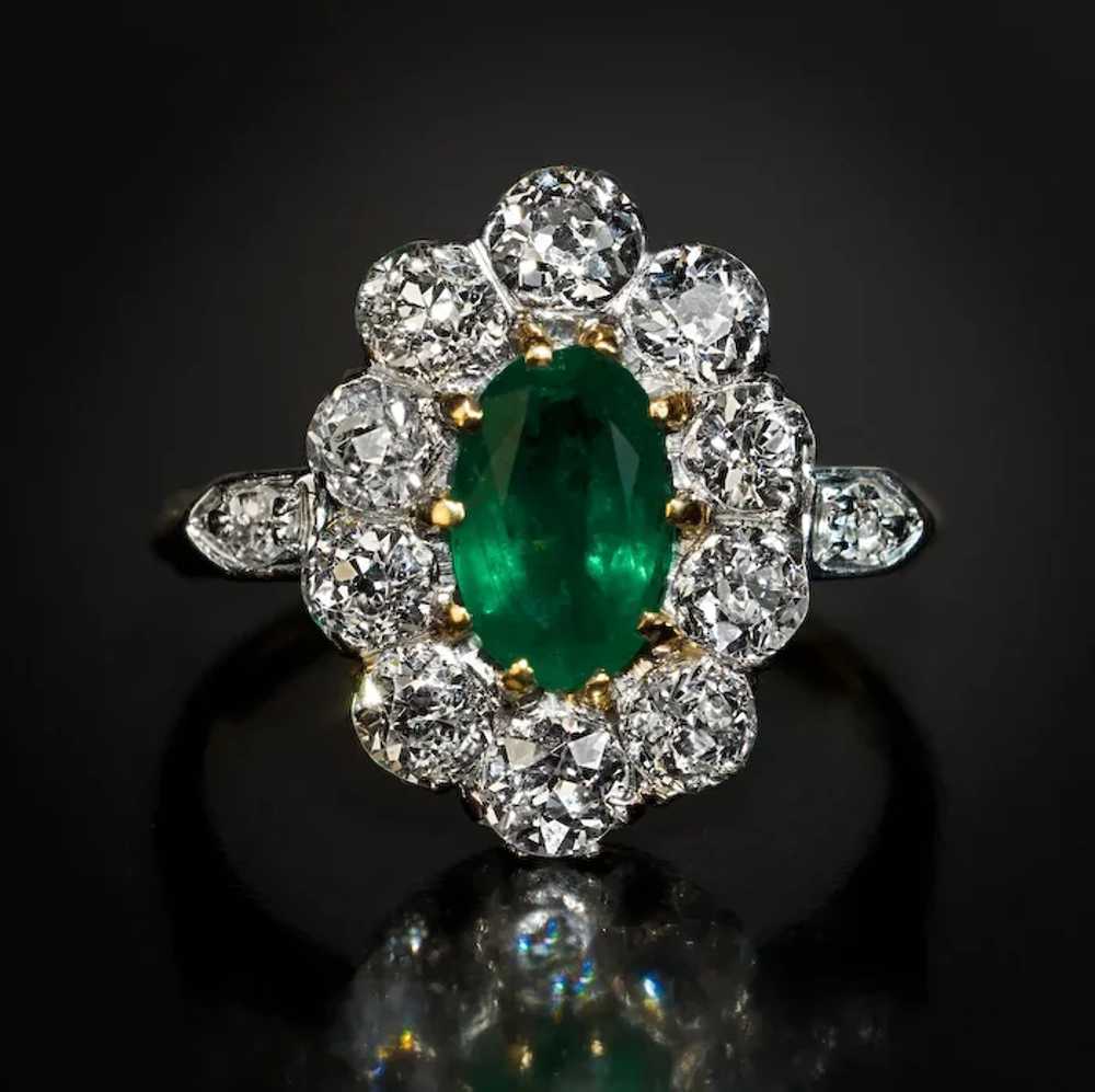 Antique Edwardian Emerald Diamond Engagement Ring - image 4