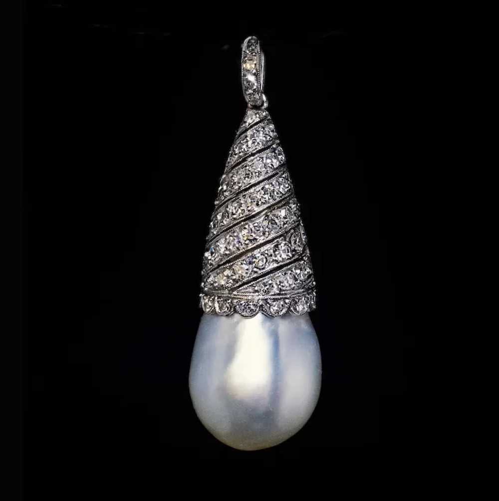 Art Deco Vintage Pearl Diamond Platinum Pendant - image 5
