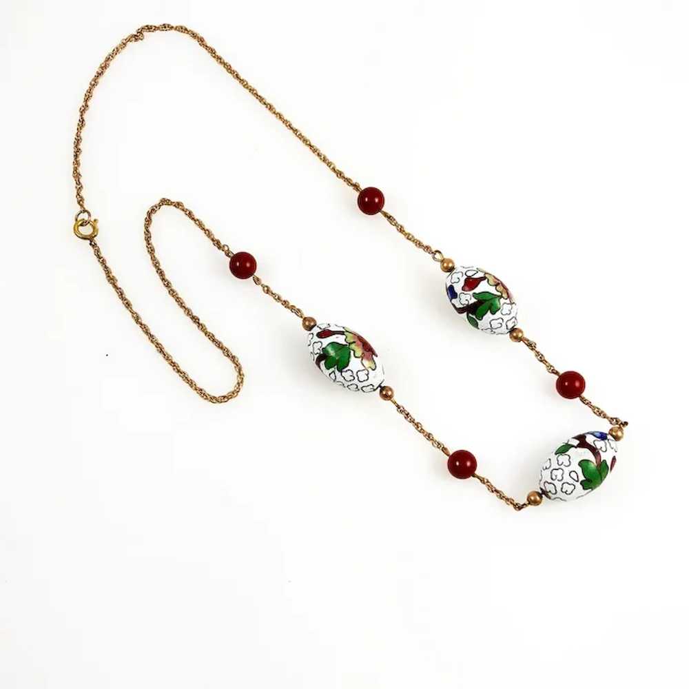 White Cloisonne & Gemstone Necklace Gold Filled - image 3