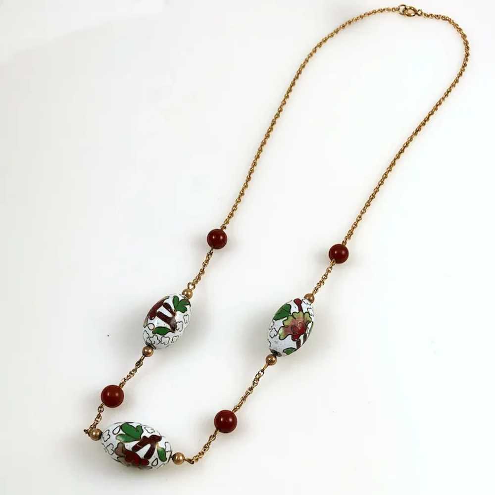 White Cloisonne & Gemstone Necklace Gold Filled - image 5