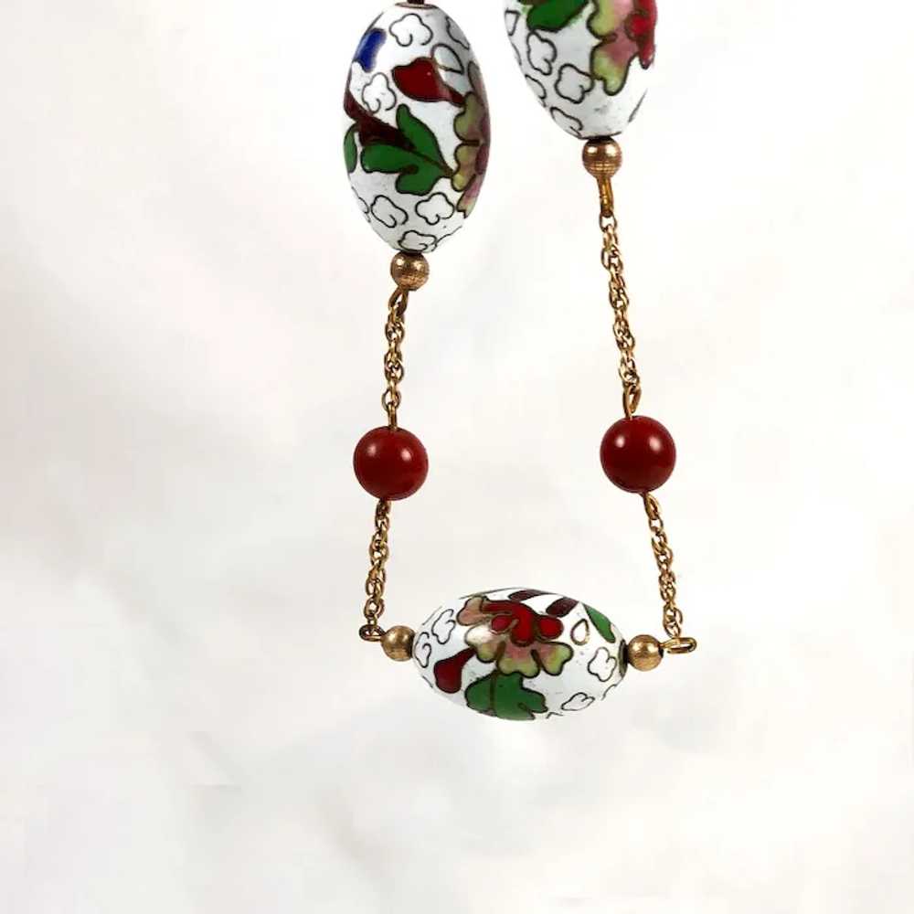 White Cloisonne & Gemstone Necklace Gold Filled - image 6