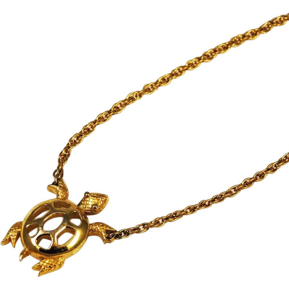 Trifari Gold Turtle Necklace Vintage - image 1