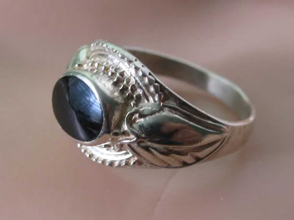 Vintage Sterling Silver Ring With Black Onyx Stone - image 2