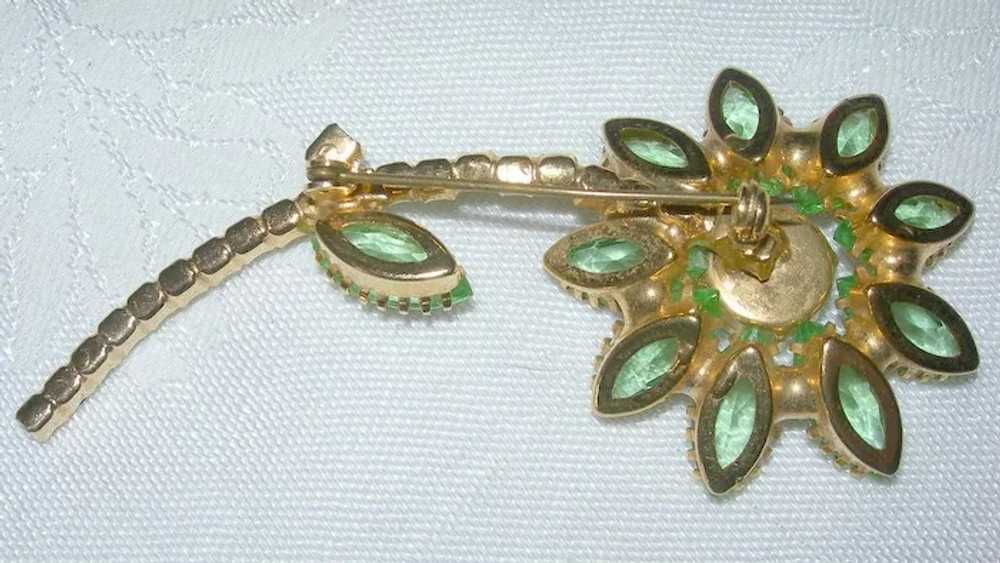 Vintage Green Crystal Rhinestone Flower Brooch - image 2