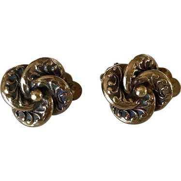 Arts and Crafts Period Gold Floral Clip Earrings - image 1