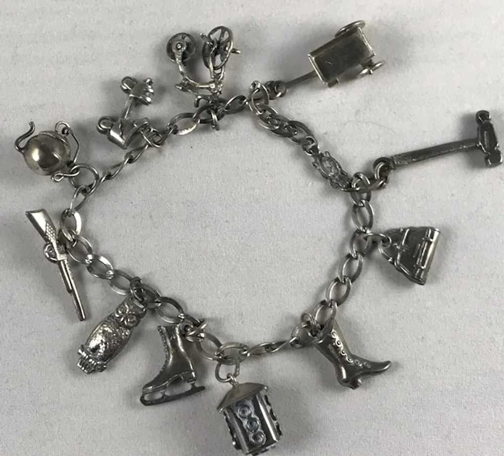Sterling Silver Charm Bracelet with 11 3D or Doub… - image 2