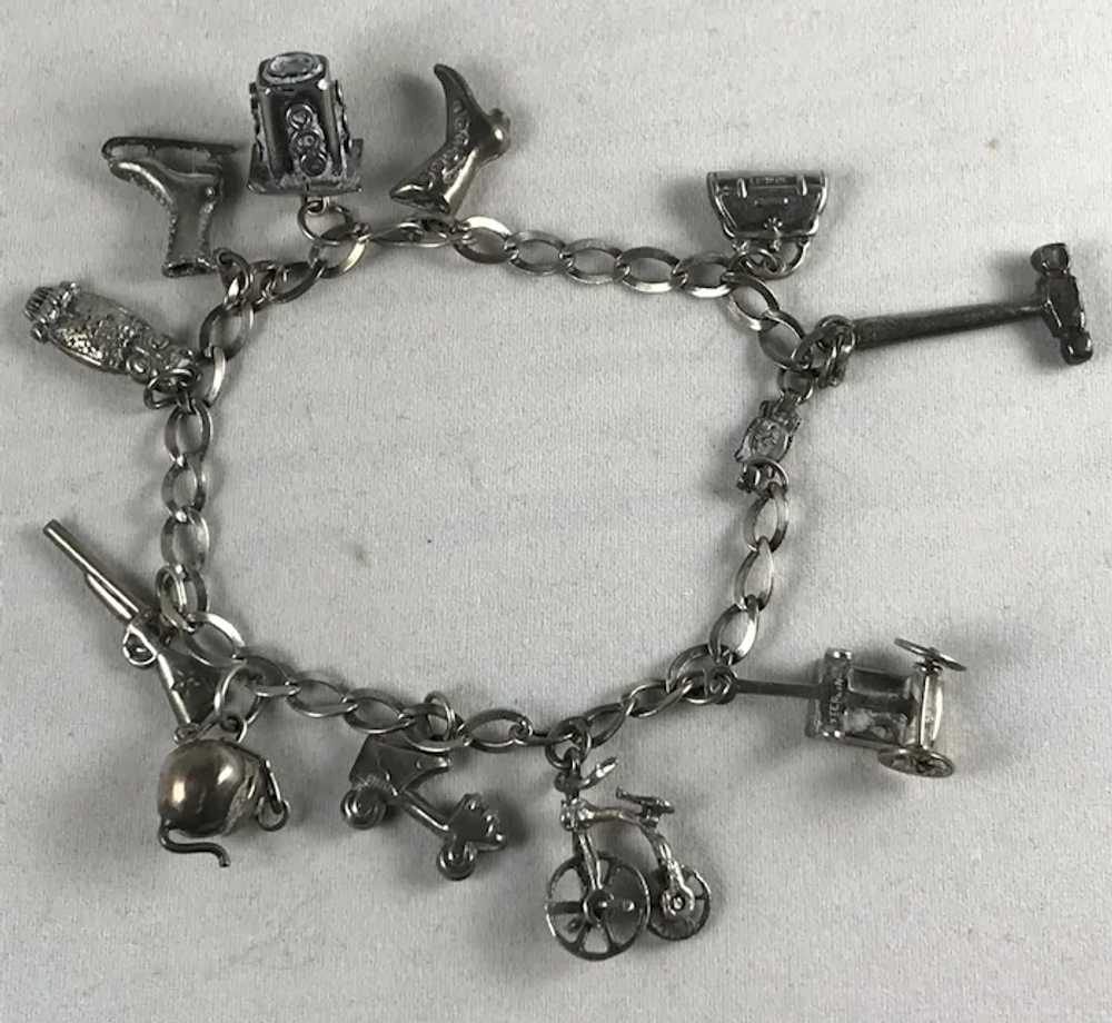 Sterling Silver Charm Bracelet with 11 3D or Doub… - image 3