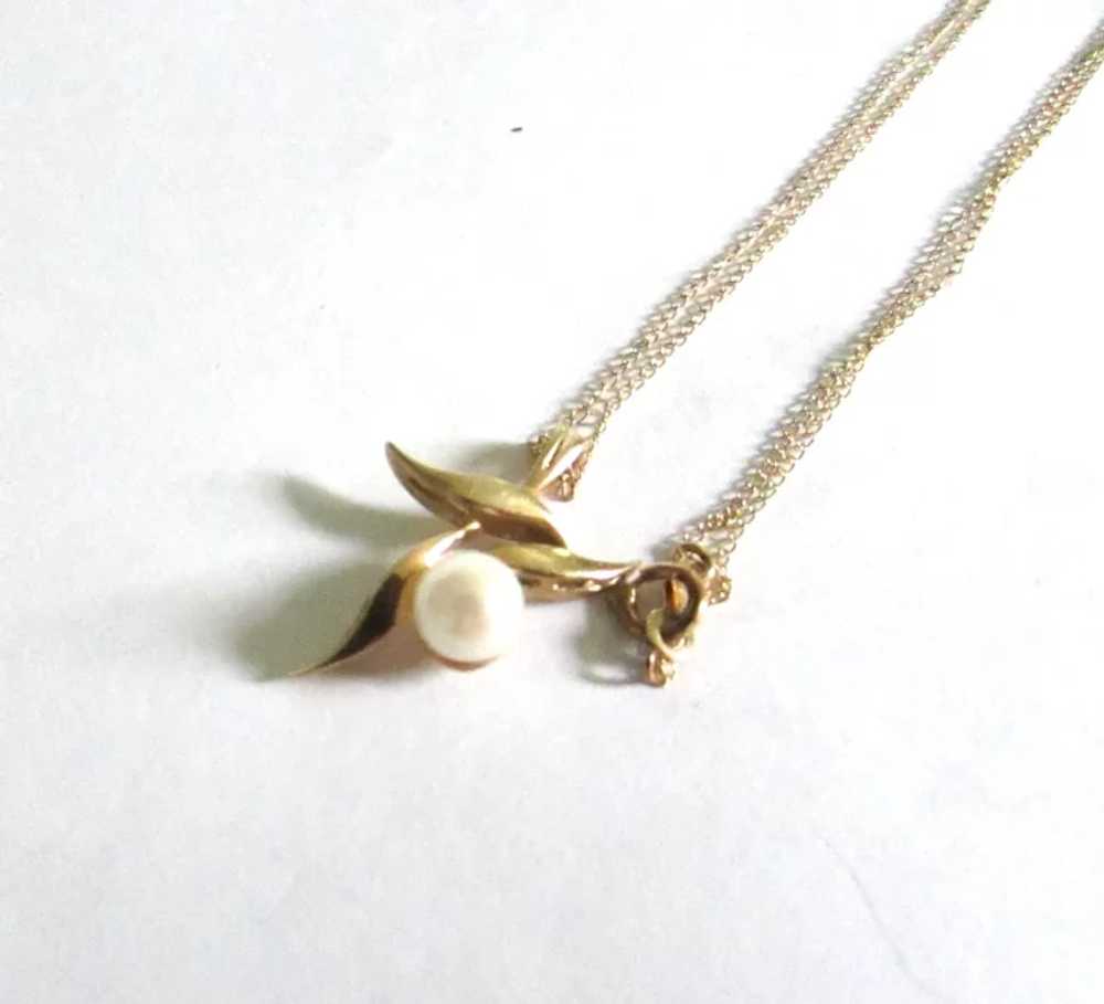 14K Gold Cultured Pearl Mid-Century Modernist Nec… - image 2