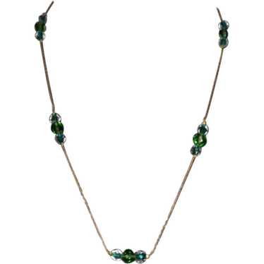 Edwardian Green English Crystal Necklace 24" - image 1