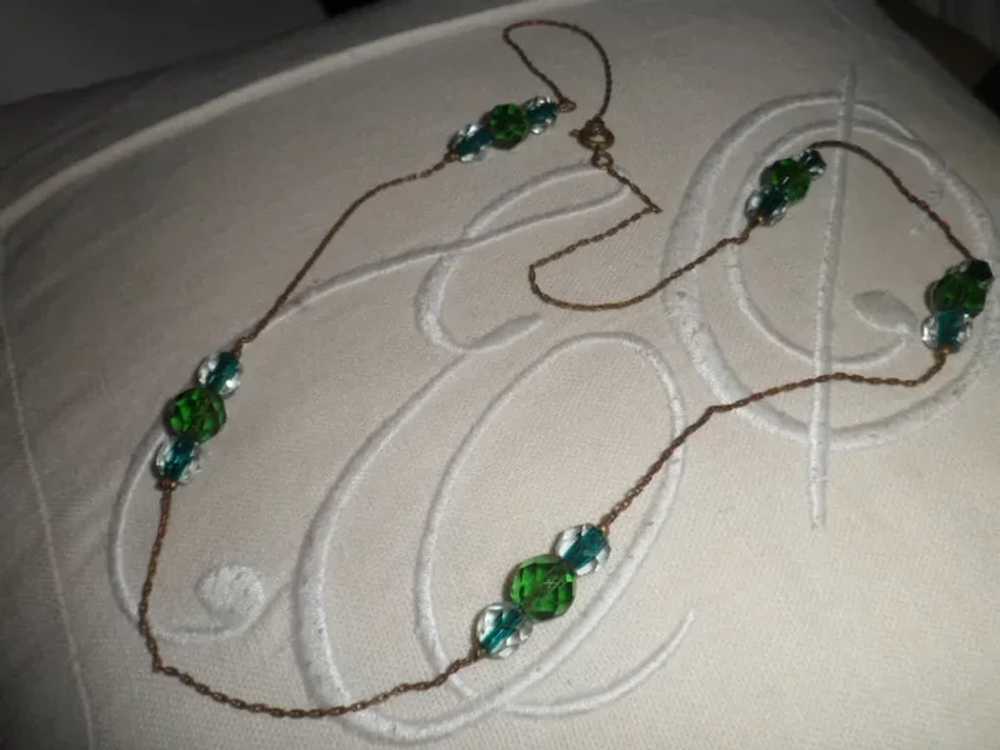 Edwardian Green English Crystal Necklace 24" - image 2
