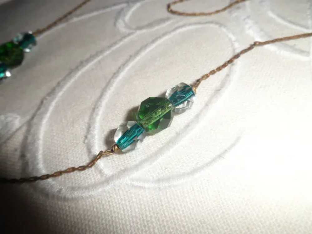 Edwardian Green English Crystal Necklace 24" - image 3