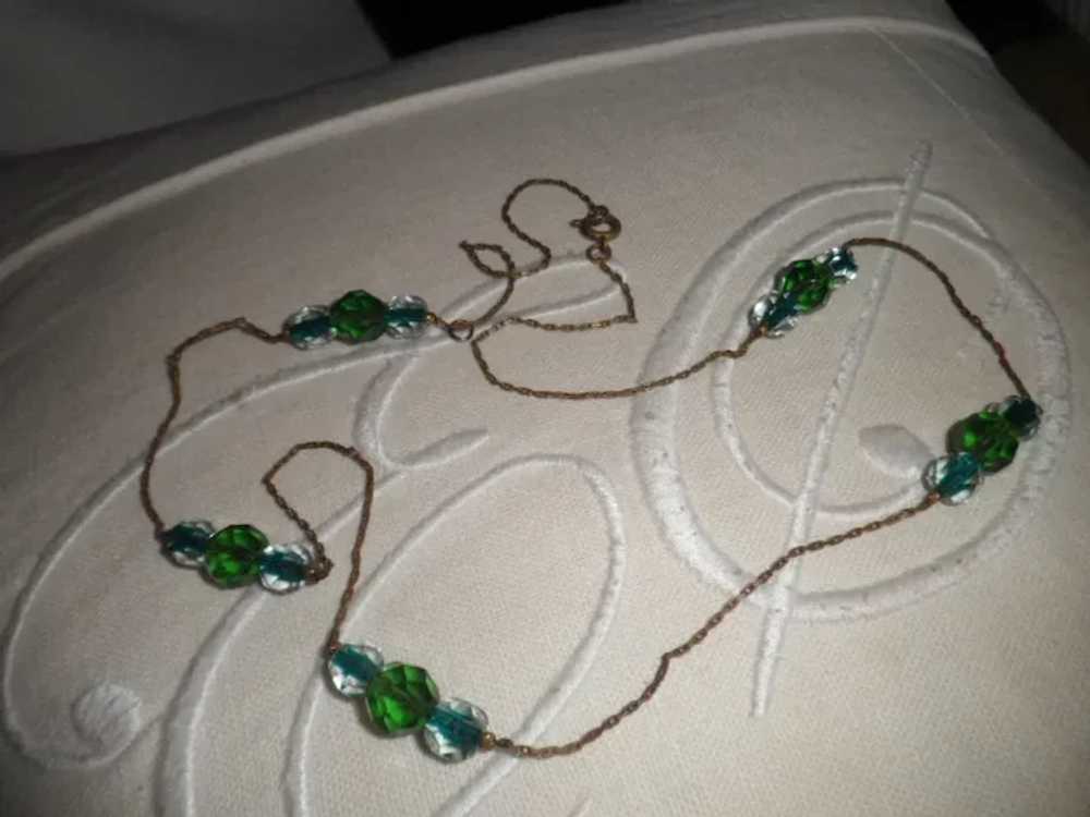 Edwardian Green English Crystal Necklace 24" - image 5