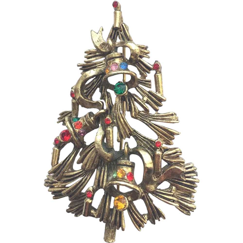 Fabulous, Ornate Vintage Christmas Tree Pin - Boo… - image 1