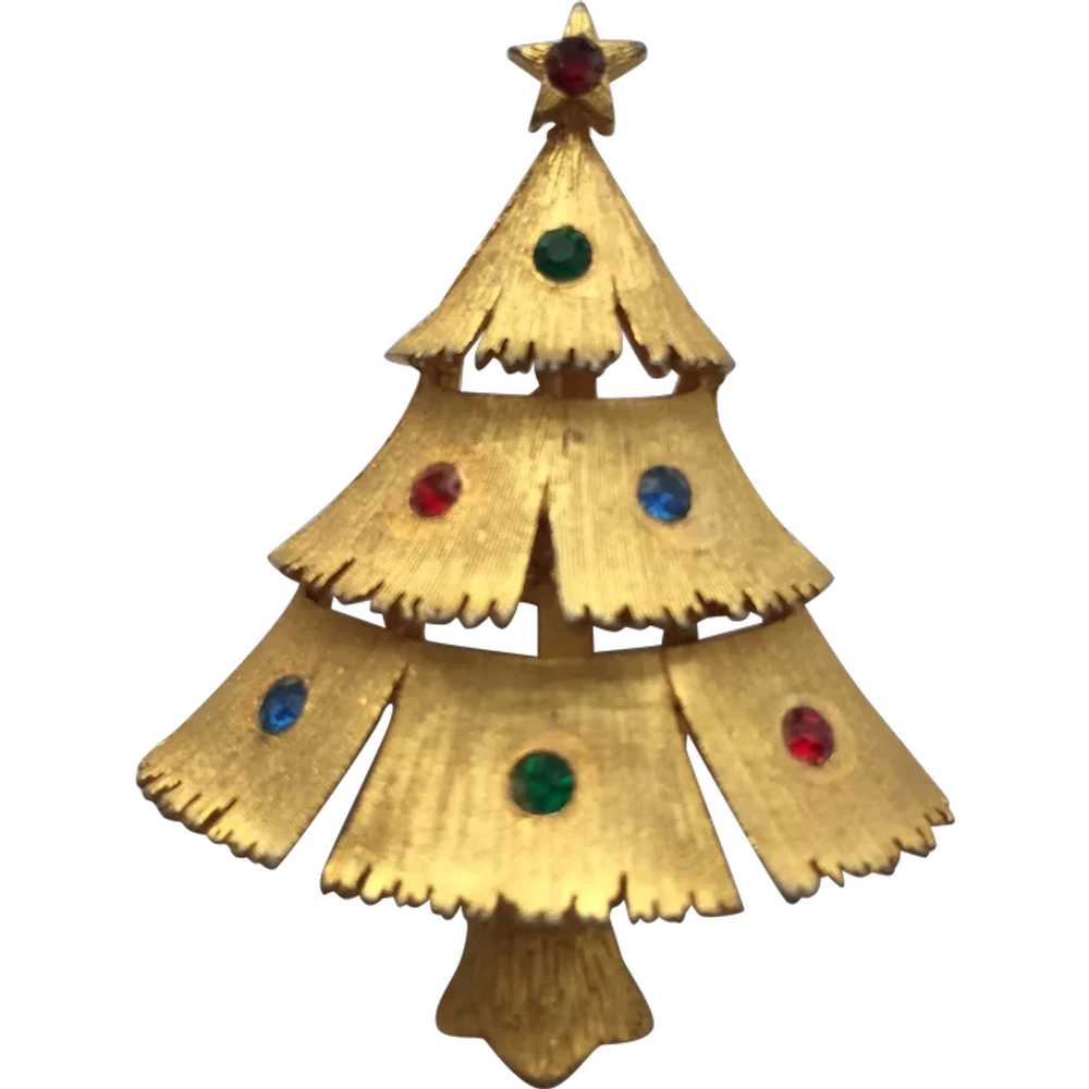 Pretty Vintage Signed "JJ" Christmas Tree Pin - B… - image 1