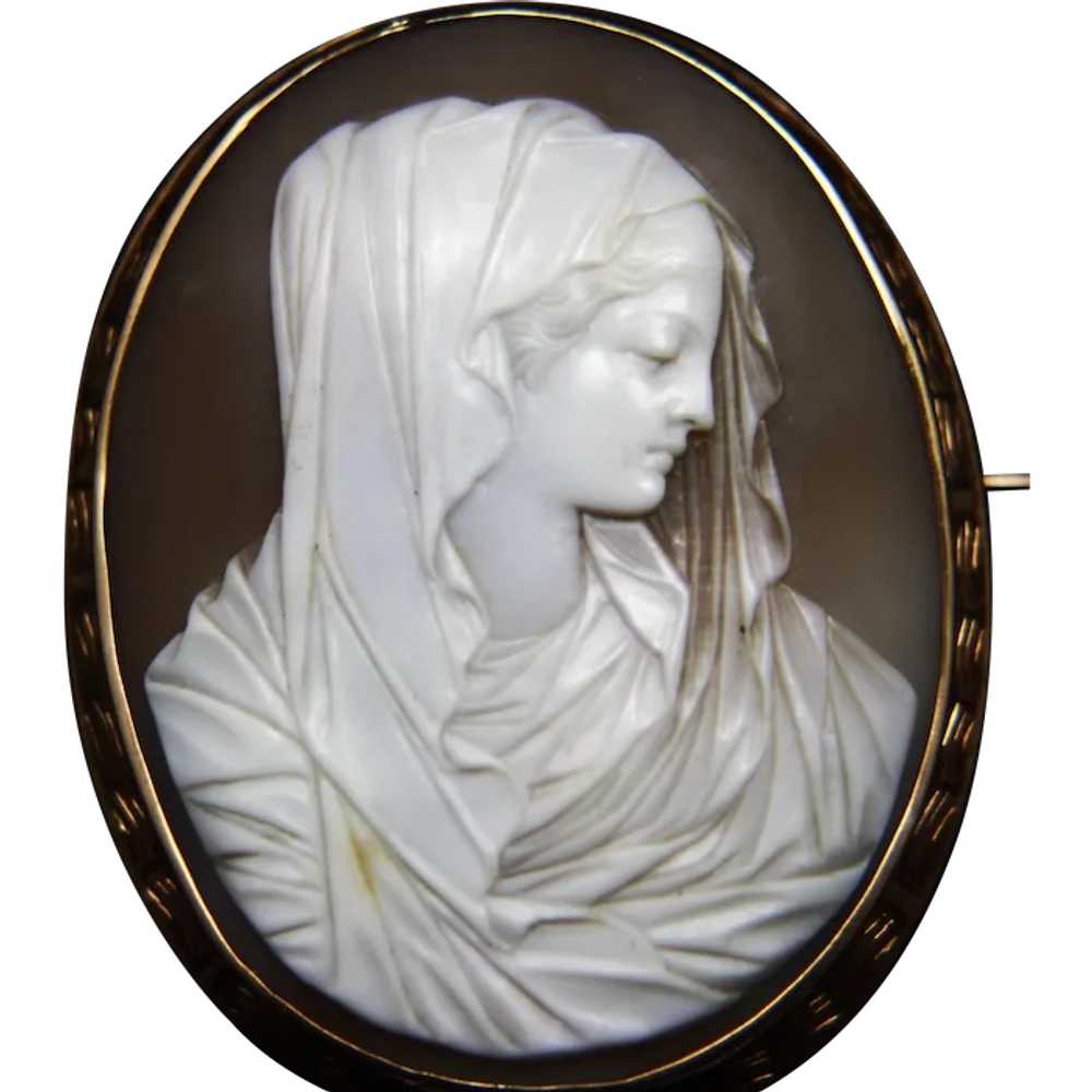 Large Victorian 14ct Shell Cameo of Virgin Mary W… - image 1