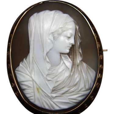 Large Victorian 14ct Shell Cameo of Virgin Mary W… - image 1