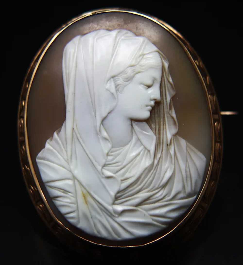 Large Victorian 14ct Shell Cameo of Virgin Mary W… - image 2