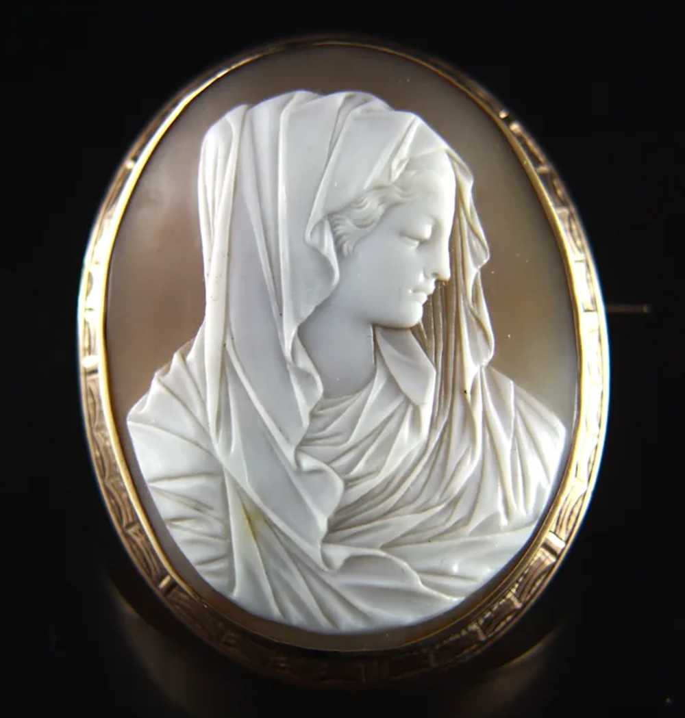 Large Victorian 14ct Shell Cameo of Virgin Mary W… - image 4