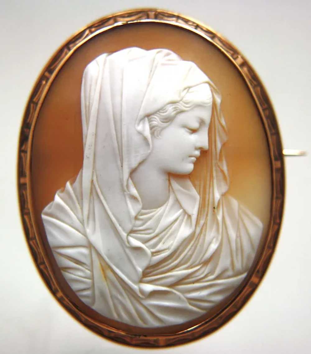 Large Victorian 14ct Shell Cameo of Virgin Mary W… - image 5