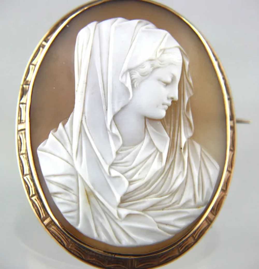 Large Victorian 14ct Shell Cameo of Virgin Mary W… - image 6