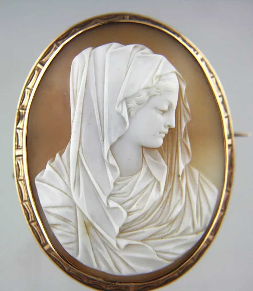 Large Victorian 14ct Shell Cameo of Virgin Mary W… - image 7