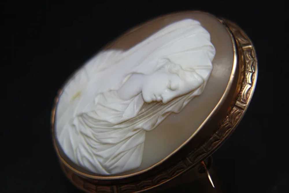 Large Victorian 14ct Shell Cameo of Virgin Mary W… - image 9